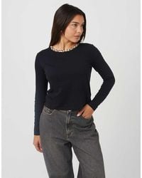 Brave Soul - Long Sleeve Contrast Print Neck Detail Top - Lyst