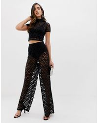ASOS Прозрачные Кружевные Широкие Брюки - Черный