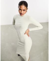 Bershka - High Neck Knitted Bodycon Maxi Dress - Lyst