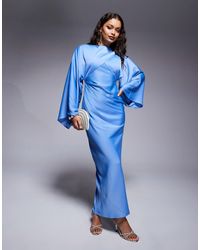 ASOS - Asos Design Petite Wrap Front Batwing Satin Bias Maxi Dress - Lyst