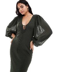 ASOS - Dobby Balloon Sleeve Midi Dress - Lyst