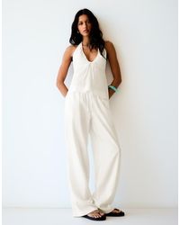 Bershka - Halter Top Linen Blend Tie - Lyst