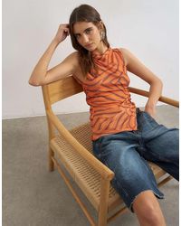 TOPSHOP - Onion Mesh Button Detail Slash Neck Top - Lyst
