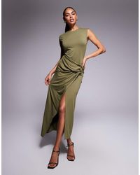 ASOS - Slash Neck Twist Front Midi Dress - Lyst