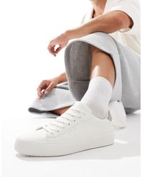 Pull&Bear Lace Up Back Tab Trainer in White for Men | Lyst
