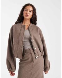4th & Reckless - Chaqueta Bomber Moca De Corte Sartorial Casual Sin Solapas Con Mangas Globo De Mezcla De Lana De (Parte De Un Conjunto) - Lyst