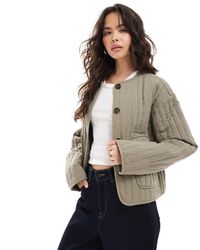 ASOS - Linen Crop Collarless Quilted Jacket - Lyst
