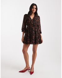 New Look - Floral Chiffon Puff Ball Mini Dress - Lyst