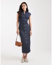ONLY - Button Through Denim Midi Dress - Lyst