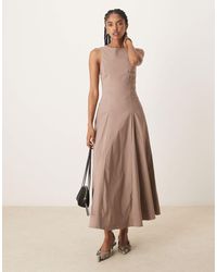 ASOS - Robe mi-longue sans manches en bengaline à taille corsetée - moka - Lyst