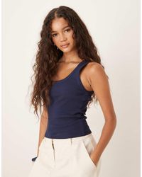 ASOS - Canotta Blu A Coste Con Scollo Rotondo - Lyst