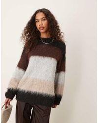 ASOS - Oversized Geborstelde Gestreepte Trui Met Ronde Hals - Lyst