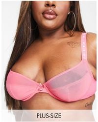 We Are We Wear - Curve Poly Blend Non Padded Balconette Bra With Logo Detail - Lyst