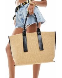 Stradivarius - Large Raffia Shopper Bag With Contrast Stitching - Lyst