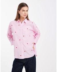 ONLY - Heart Embroidery Shirt - Lyst