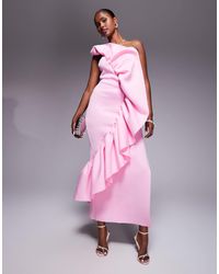 ASOS - Robe bandeau longue structurée en imitation néoprène à volants - Lyst