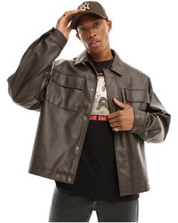 ASOS - Faux Leather Oversized Coach Jacket With Pockets - Lyst