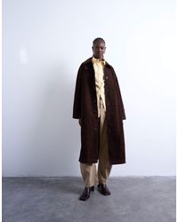 TOPSHOP - Faux Suede Long Car Coat With Neck Tab - Lyst