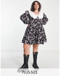 Reclaimed (vintage) - Plus - robe courte à imprimé fleurs avec col contrasté - Lyst