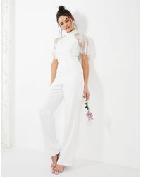 Y.A.S Wedding Jumpsuit With Halterneck And Lace Detail - White