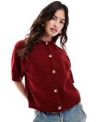 ASOS - Cardigan A Maniche Corte Lavorato Bordeaux Con Colletto Stile Camicia - Lyst