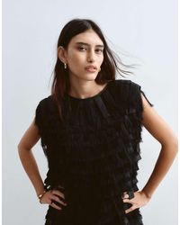 ARRANGE - Fringe Textural Satin Loop Strong Shoulder Top - Lyst