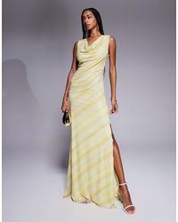 ASOS - – gestreiftes maxikleid aus netzstoff mit verdrehten trägern und tiefem wasserfallausschnitt - Lyst