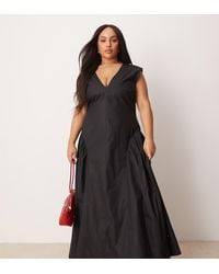ASOS - Asos Design Curve Clean V Neck Midi Dress With Pleated Godet Hem - Lyst