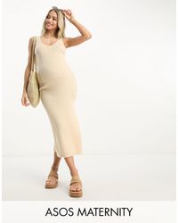 ASOS - Asos design maternity - vestito midi con scollo a v e spalline sottili - Lyst