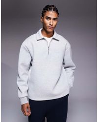 ASOS - Relaxed Quarter Zip Sweatshirt With Collar And Fixed Hem - Lyst