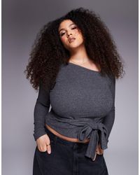ASOS - Asos Design Curve Brushed Asymmetric Neck Long Sleeve Top With Tie Waist Detail - Lyst