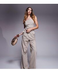 Kaiia - Exclusive Linen Blend Look Halter Square Neck Ruched Detail Top Co-Ord - Lyst