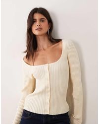 Miss Selfridge - Rib Knit Scoop Neck Button Through Top - Lyst