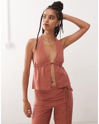 Motel - Syrma Bead Detail Linen Halter Top - Lyst