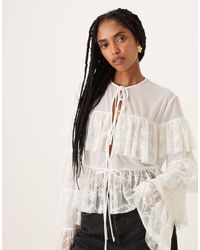 ASOS - Tie Front Layered Ruffle Blouse With Lace Inserts - Lyst