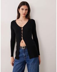 Miss Selfridge - Ribbed Button Through Knitted Longline Cardigan - Lyst