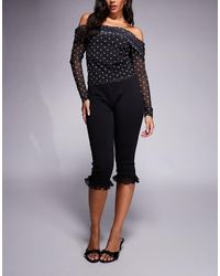 ASOS - Pantalones Capri Negros De Punto Roma Con Detalle De Volante De Malla De - Lyst