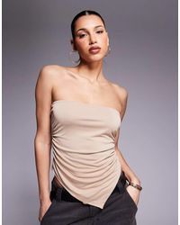 ASOS - Top Con Escote Palabra De Honor, Bajo Asimétrico Y Laterales Fruncidos De Tejido Suave De (Parte De Un Conjunto)-Neutro - Lyst