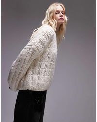 TOPSHOP - Maglione Oversize Color Avorio Premium Lavorato A Mano Effetto Smagliato - Lyst