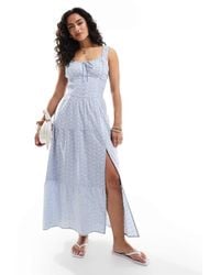 Hollister - Embroidered Maxi Dress With Thigh Split - Lyst