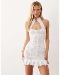 I.AM.GIA - Kezia Halterneck Mandarin Collar Lace Ruffle Hem Mini Dress - Lyst