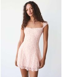 Bershka - Mini Lace Print Dress - Lyst