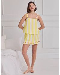 Chelsea Peers - Linen Blend Embroidered Back Stripe Cami Short Pyjama Set - Lyst