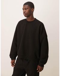 ASOS - Felpa Squadrata Super Oversize Nera Testurizzata A Costine - Lyst