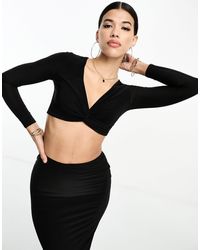 Fashionkilla - Sculpted Knot Front Crop Top - Lyst