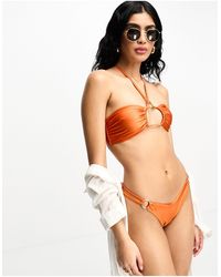 Hunkemöller - Desert - slip bikini sgambati arancione ruggine con anelli - Lyst