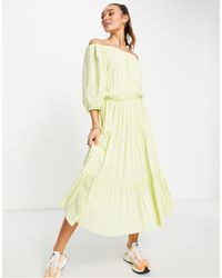 SELECTED - Femme Midi Dress With Gathering And Tiered Full Skirt - Lyst