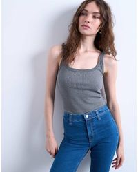 TOPSHOP - Geribbeld Hemdje Met Lage Ronde Hals En Skinny Bandjes - Lyst