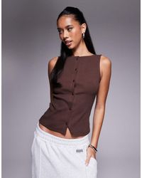 ASOS - Top Senza Maniche A Coste Con Scollo Largo E Bottoni - Lyst