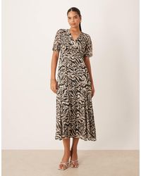Lovedrobe - Animal Print Faux Wrap Puff Sleeve Midaxi Dress - Lyst